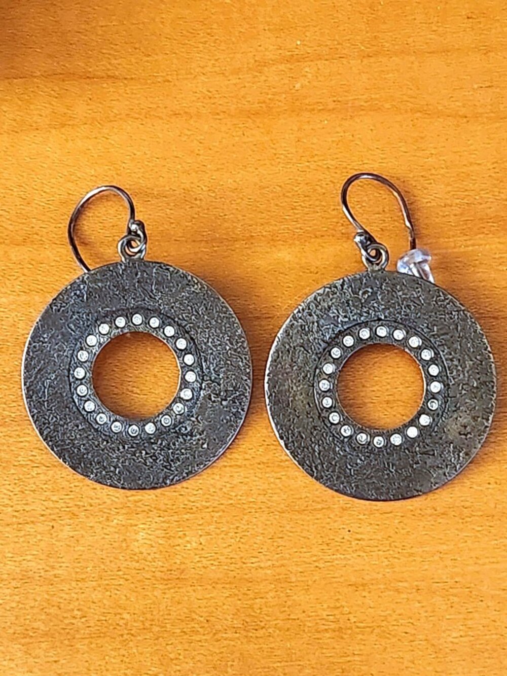 🩶 Silpada Sterling Silver CZ W1871 Hammered Earrings Oxidized Textured